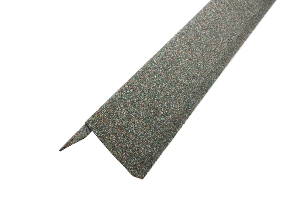 Планка ветровая с отгибом Grand Line c базальтовой крошкой для мягкой кровли 100х20х70 зеленая 1,25м