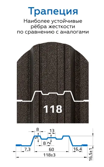 Штакетник металлический Трапеция-усиленный (118 мм)