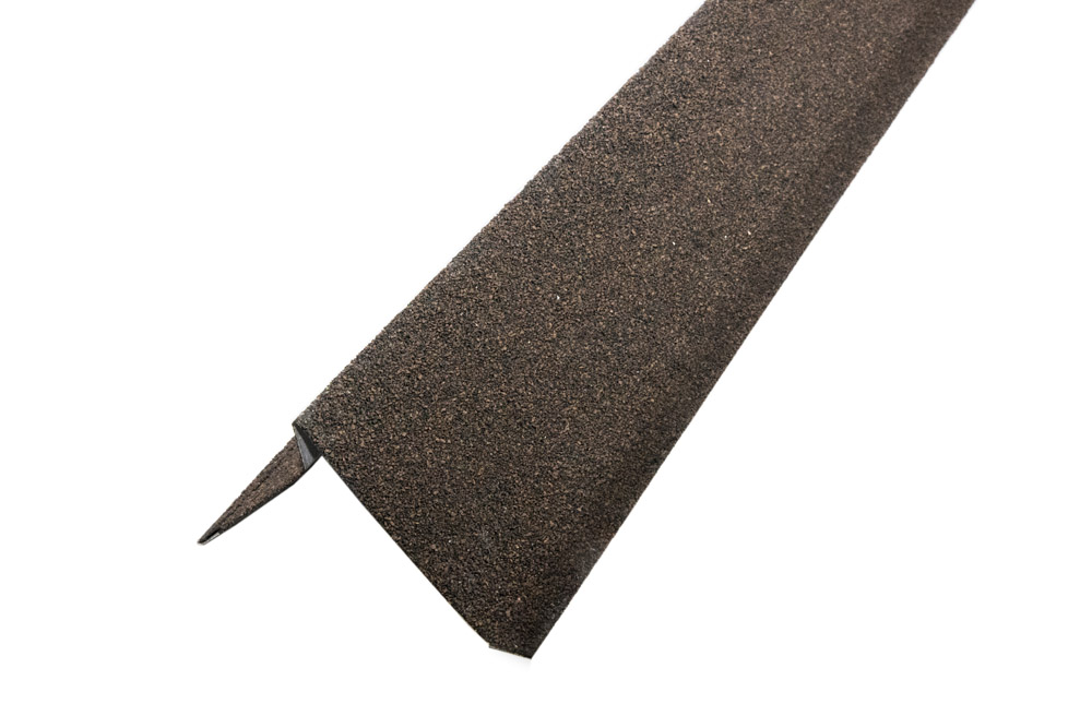 Планка ветровая с отгибом Grand Line c базальтовой крошкой для мягкой кровли 100х20х70 коричневая 1,25м