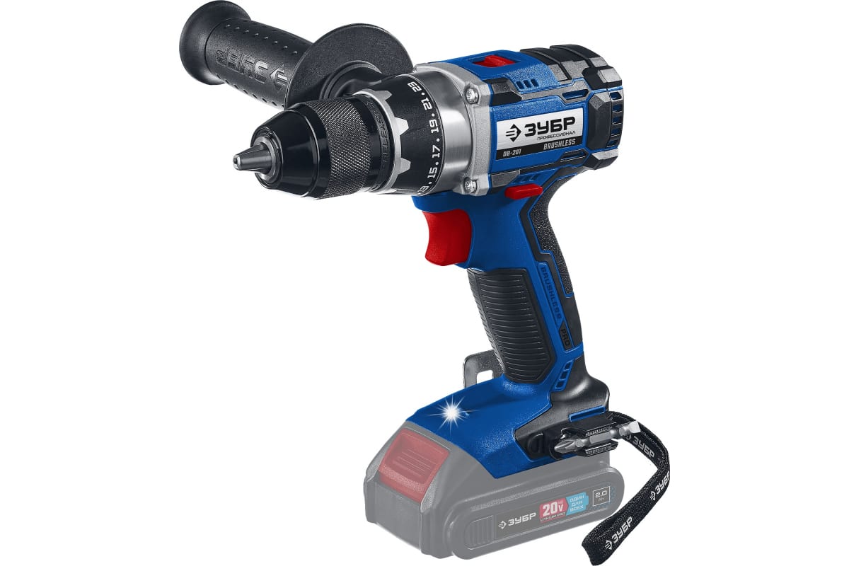 Дрель-шуруповерт аккумуляторная Зубр Профессионал бесщеточная, 20В, без АКБ, в коробке (DB-201)