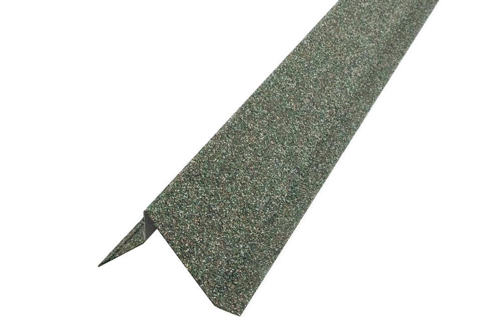 Планка ветровая Grand Line c базальтовой крошкой для мягкой кровли 60х30х90 Фартук S5 зеленая 1,25м