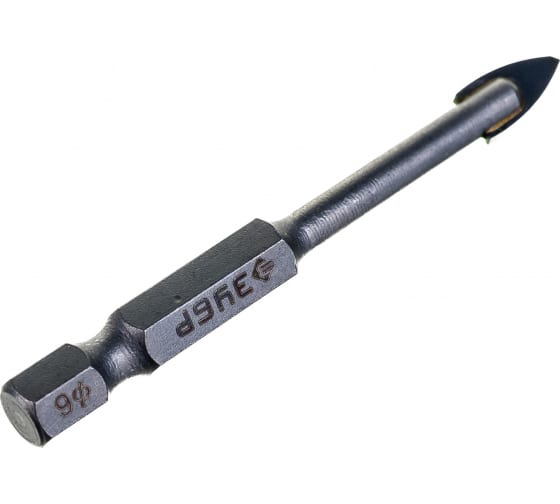 Сверло по стеклу и кафелю Зубр (d6мм), 2x кромка, Hex 1/4 (29840-06)