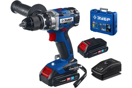 Дрель-шуруповерт аккумуляторная Зубр Профессионал бесщеточная, 20В, 2х2Ач, в кейсе (DB-201-22)