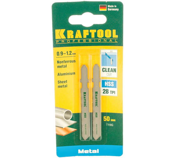 Полотно для электролобзика Kraftool T118G 50x0,9мм по металлу, Т-хвостовик, HSS сталь 2 шт (159551-0,9)