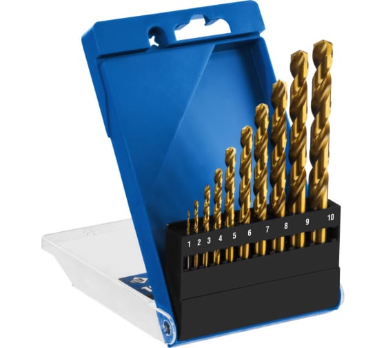 Набор сверл по металлу Зубр Профессионал (1-10мм) Титан, сталь Р6М5 10шт бокс (29615-H10)