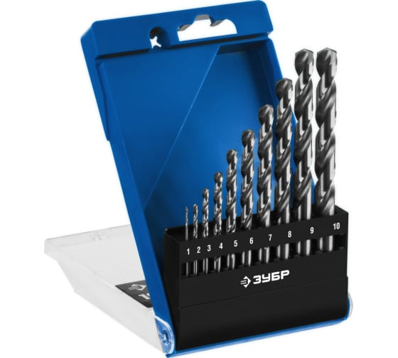 Набор сверл по металлу Зубр Проф-А (1-10мм) сталь, Р6М5 класс А 10шт бокс (29625-H10)