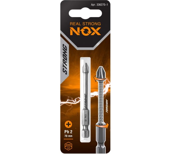 Бита торсионная Nox Strong Ph2х70мм E6,3 1 штука карта (336270-1)