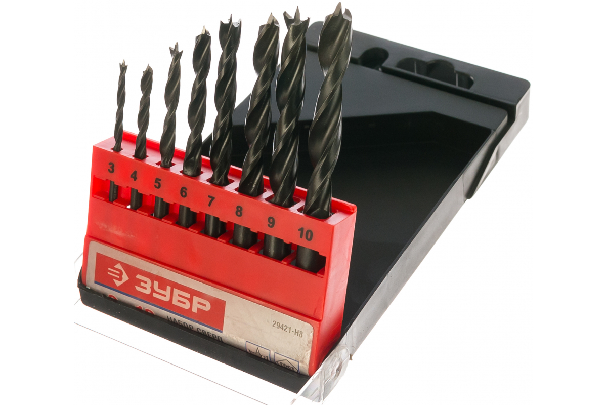 Набор спиральных сверл по дереву Зубр М-образная заточка 8 шт (3-4-5-6-7-8-9-10мм) (29421-H8_z01)