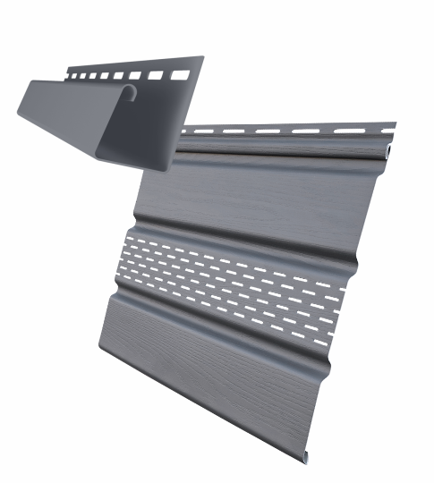 Комплект Софит Grand Line Classic частично перфорированный 1,5м серый графит (16шт) и Профиль J Grand Line Standart 1,5м серый графит (18шт)