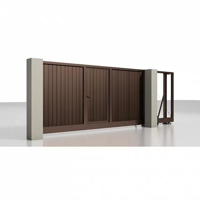 Откатные ворота ALUTECH Prestige 4000x2000 мм с электроприводом и встроенной калиткой