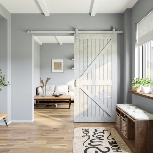 Амбарный раздвижной механизм для ЛОФТ дверей BARNDOOR белого цвета