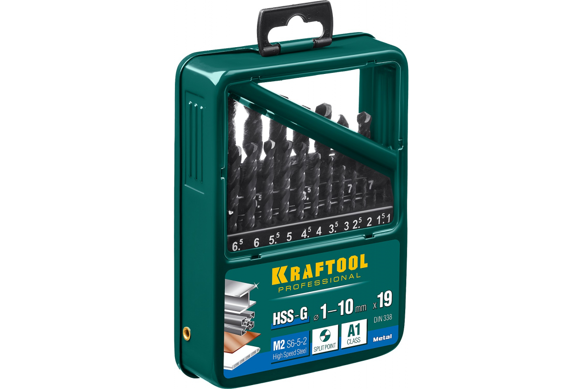 Набор сверл по металлу Kraftool HSS-G сталь М2(S6-5-2), 19шт (1-10мм) (29651-H19)