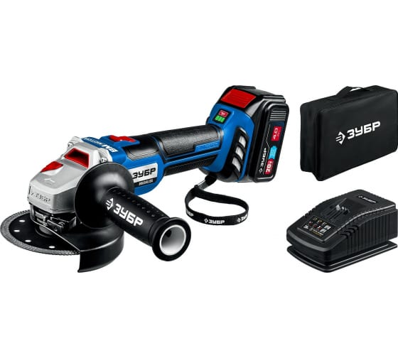 Шлифмашина угловая аккумуляторная ЗУБР Профессионал бесщеточная, 1АКБ, 4Ач, 20В, в сумке (AB-125-41)