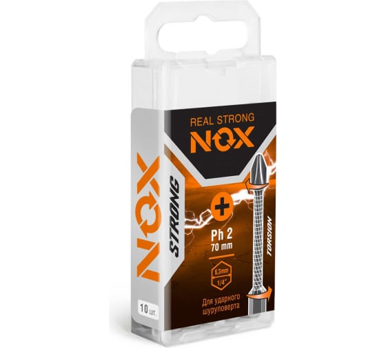 Бита торсионная Nox Strong Ph2х70мм E6,3 10 штук бокс (336270)