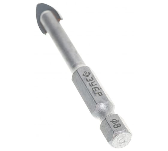 Сверло по стеклу и кафелю Зубр (d8мм), 2x кромка, Hex 1/4 (29840-08)