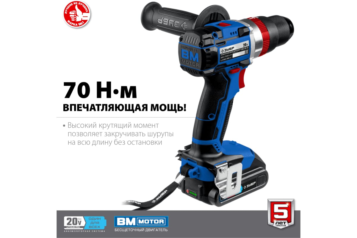 Дрель-шуруповерт ударная Зубр Профессионал бесщеточная 20В, 2АКБ, 2Ач, в кейсе