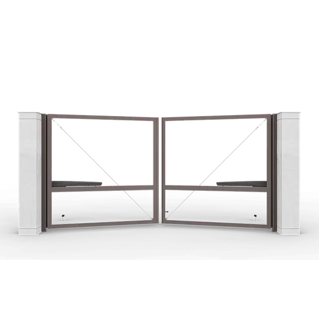 Серо-коричневые автоматические распашные ворота Prestige без заполнения 4 на 2 метра с приводом AM-3000KIT