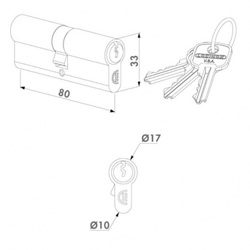Цилиндр Locinox с ключами для замка 80 мм ключ-ключ для замка и калитки
