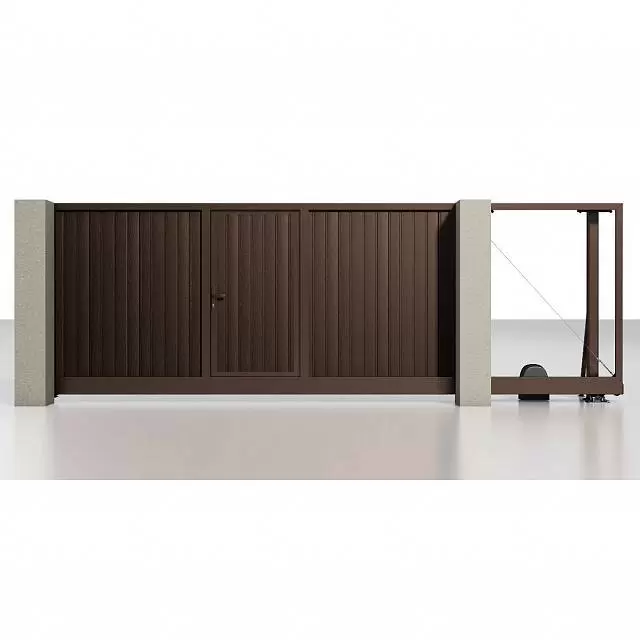 Откатные ворота ALUTECH Prestige 4000x2000 мм с электроприводом и встроенной калиткой