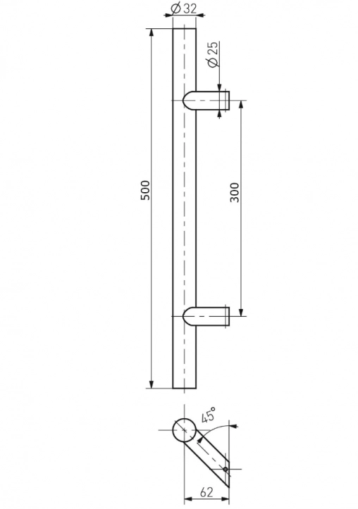 Ручка дверная односторонняя, круглая, крепление 45 - 300x500 мм AISI 304
