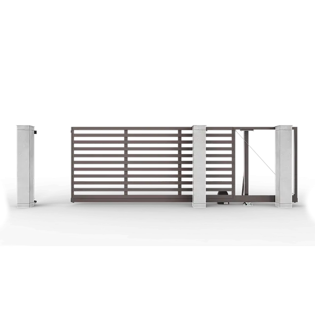 Серо-коричневые автоматические откатные ворота Prestige 4 на 2 метра с приводом RTO-500