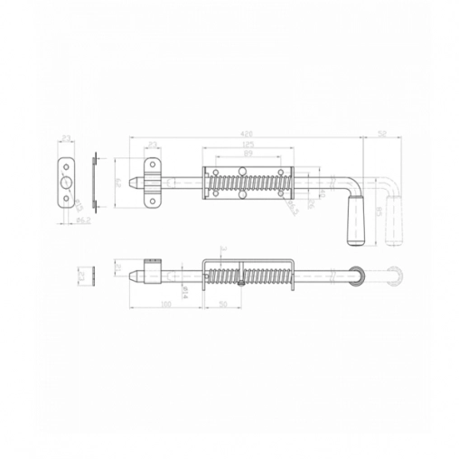 Засов для ворот с пружиной оцинкованный 420мм диаметр 14мм Арт.64.067