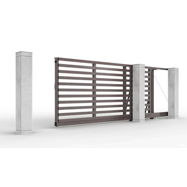 Серо-коричневые автоматические откатные ворота Prestige 4 на 2 метра с приводом RTO-500